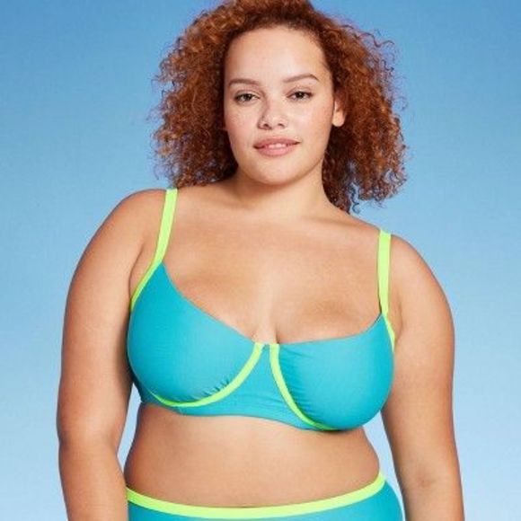 Women's Colorblock Underwire Bikini Top-20 and bottoms- 1X Wild Fable Blue/Green - Picture 2 of 4